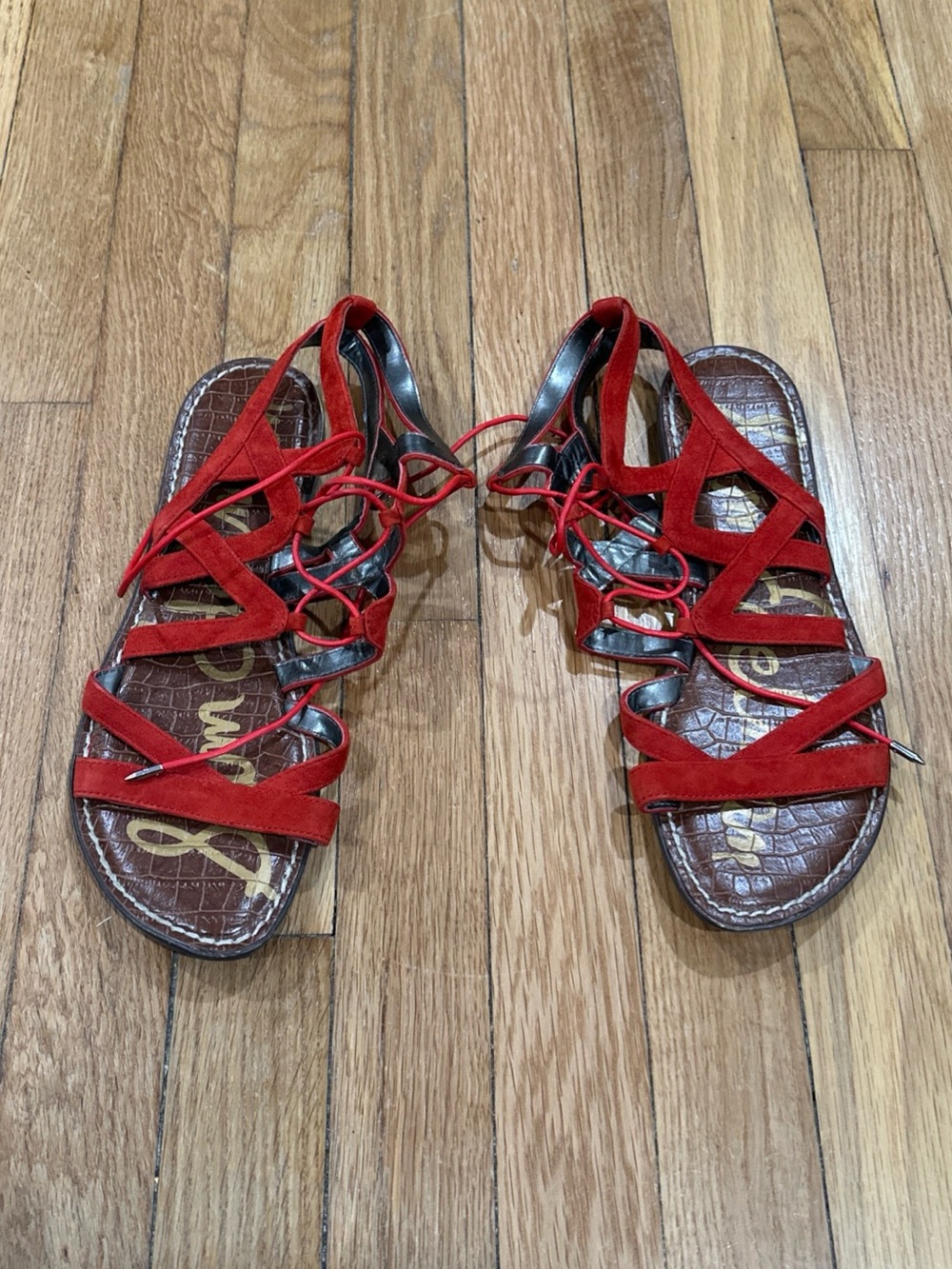 Sam Edelman Red Suede Lace-Up Gladiator Sandals